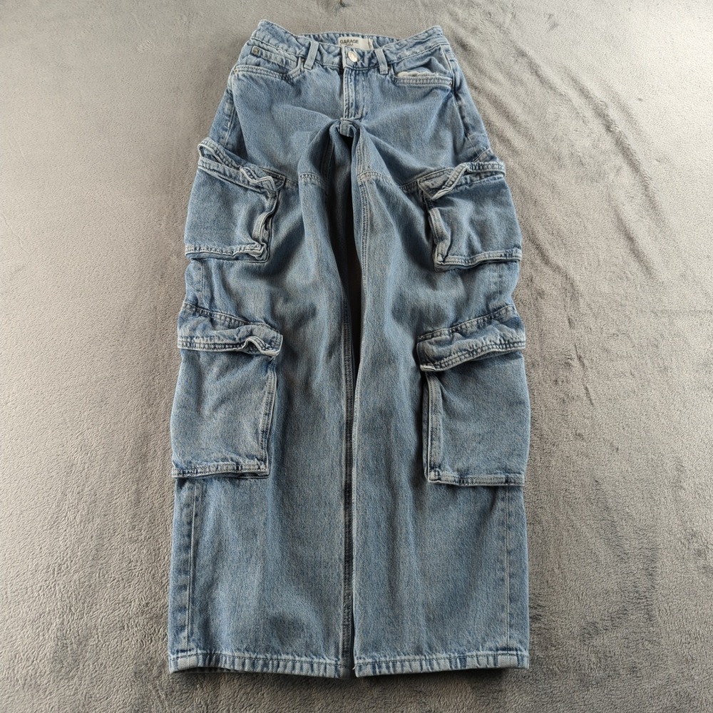 Garage Light Wash High Rise Baggy Cargo Jeans